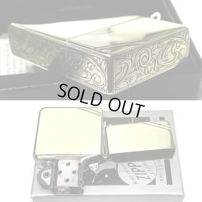 画像4: ZIPPO ライター ジッポ 1935 復刻レプリカ ゴールド アンティークブラス 3面アラベスク ダイアゴナルライン 3バレル 唐草 彫刻 アンティーク 角型 メンズ ギフト プレゼント