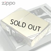 ZIPPO ライター ジッポ 1935 復刻レプリカ ゴールド アンティークブラス 3面アラベスク ダイアゴナルライン 3バレル 唐草 彫刻 アンティーク 角型 メンズ ギフト プレゼント