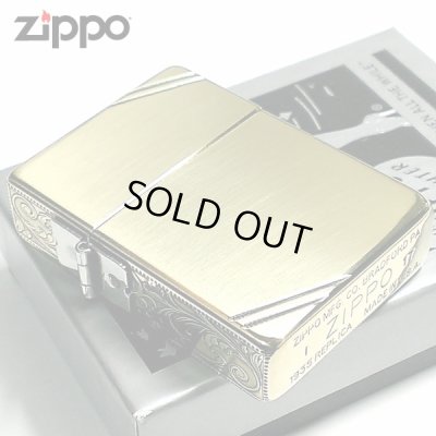 画像1: ZIPPO ライター ジッポ 1935 復刻レプリカ ゴールド アンティークブラス 3面アラベスク ダイアゴナルライン 3バレル 唐草 彫刻 アンティーク 角型 メンズ ギフト プレゼント