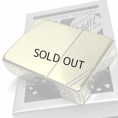 画像2: ZIPPO ライター ジッポ 1935 復刻レプリカ ゴールド アンティークブラス 3面アラベスク ダイアゴナルライン 3バレル 唐草 彫刻 アンティーク 角型 メンズ ギフト プレゼント