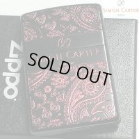 ZIPPO ライター サイモンカーター ジッポ ペイズリ― マットブラック×レッド 艶消し 黒 赤 彫刻 かっこいい メンズ ブランド ジッポ― かわいい おしゃれ ギフト プレゼント