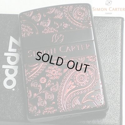 画像1: ZIPPO ライター サイモンカーター ジッポ ペイズリ― マットブラック×レッド 艶消し 黒 赤 彫刻 かっこいい メンズ ブランド ジッポ― かわいい おしゃれ ギフト プレゼント