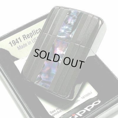 画像5: ZIPPO ライター 1941 復刻レプリカ ラインシェル ブラックニッケル 黒 ジッポー 丸角 かっこいい 天然貝 ギフト プレゼント おしゃれ メンズ