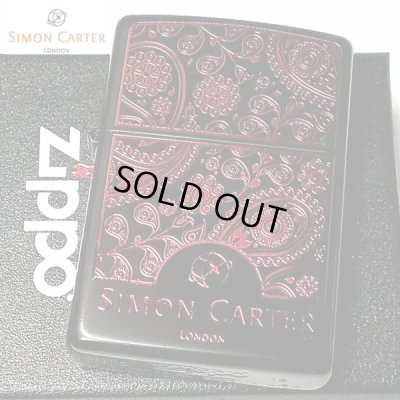 画像1: ZIPPO ライター ブランド サイモンカーター ジッポ かっこいい ペイズリ― マットブラック×レッド 艶消し 黒 赤 彫刻 メンズ おしゃれ ギフト プレゼント 女性