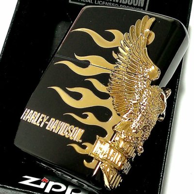 画像6: ZIPPO ハーレーダビッドソン ジッポライター ブラック＆ゴールド かっこいい ファイヤー 3面ゴールドメタル イーグル 黒金 HARLEY-DAVIDSON 日本国内限定モデル ジッポー ギフト