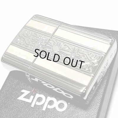 画像3: ジッポ アーマー ZIPPO ライター シェル&アラベスク サイドロゴ シルバー 中世模様 天然貝 ホワイトシェル 銀 両面加工 重厚モデル かっこいい メンズ ギフト プレゼント