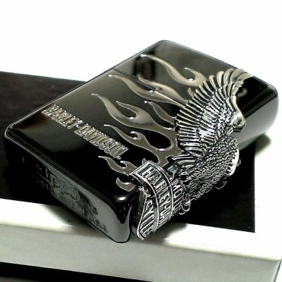 画像3: ZIPPO ハーレーダビッドソン ジッポライター ブラック＆シルバー かっこいい ファイヤー 3面銀燻しメタル イーグル 黒銀 HARLEY-DAVIDSON 日本国内限定モデル ジッポー ギフト