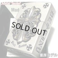 ZIPPO ライター メタルジャケット ジッポ 超重厚 クロス シルバー＆ゴールド 5面デザイン 艶消し 彫刻 メンズ 銀 十字架 アクセサリー かっこいい ギフト