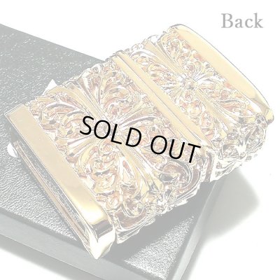 画像4: ZIPPO ライター メタルジャケット 超重厚 ダブルクロス ゴールド ジッポ 4面加工 彫刻デザイン 金 メンズ アクセサリー ゴールドポリッシュ かっこいい 十字架 ギフト プレゼント
