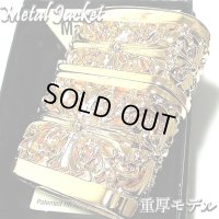 ZIPPO ライター メタルジャケット 超重厚 ダブルクロス ゴールド ジッポ 4面加工 彫刻デザイン 金 メンズ アクセサリー ゴールドポリッシュ かっこいい 十字架 ギフト プレゼント