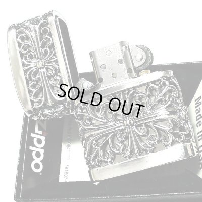 画像5: ZIPPO ライター メタルジャケット ダブルクロス 超重厚 シルバーイブシ ジッポ 4面加工 彫刻デザイン 銀 メンズ アクセサリー かっこいい 十字架 プレゼント ギフト