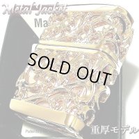 ZIPPO ライター 超重厚 メタルジャケット ゴールド 豪華 ジッポ 彫刻デザイン デビル 4面加工 金 メンズ ゴールドポリッシュ アクセサリー かっこいい プレゼント ギフト