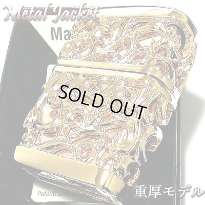 画像1: ZIPPO ライター 超重厚 メタルジャケット ゴールド 豪華 ジッポ 彫刻デザイン デビル 4面加工 金 メンズ ゴールドポリッシュ アクセサリー かっこいい プレゼント ギフト