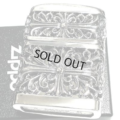 画像3: ZIPPO ライター メタルジャケット ダブルクロス 超重厚 シルバーイブシ ジッポ 4面加工 彫刻デザイン 銀 メンズ アクセサリー かっこいい 十字架 プレゼント ギフト