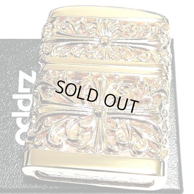 画像3: ZIPPO ライター メタルジャケット 超重厚 ダブルクロス ゴールド ジッポ 4面加工 彫刻デザイン 金 メンズ アクセサリー ゴールドポリッシュ かっこいい 十字架 ギフト プレゼント