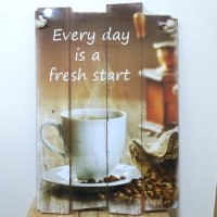 木製看板 おしゃれ コーヒー Fresh Start Coffee ウッドボード ガレージ リビング 壁掛け 可愛い カフェ かわいい 店舗 飾り レトロ看板