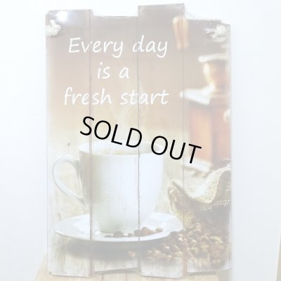 画像1: 木製看板 おしゃれ コーヒー Fresh Start Coffee ウッドボード ガレージ リビング 壁掛け 可愛い カフェ かわいい 店舗 飾り レトロ看板