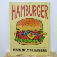 木製看板 ハンバーガー HAMBURGER ウッドボード サーフィン ガレージ リビング 壁掛け 可愛い おしゃれ サーファー かわいい カフェ 店舗 飾り レトロ看板