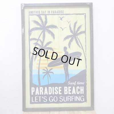 画像1: 木製看板 おしゃれ Paradise Beach ビーチ サーファー ヤシの木 ウッドボード サーフィン ガレージ リビング 壁掛け 可愛い カフェ かわいい 店舗 飾り レトロ看板