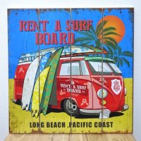 木製看板 ワーゲンバス ビーチ Pacific Coast 海 ウッドボード サーフィン ガレージ リビング 壁掛け かわいい おしゃれ サーファー 可愛い カフェ 店舗 飾り レトロ看板