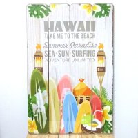 木製看板 ハワイ 可愛い HAWAII to the Beach ビーチ 海 ウッドボード サーファー サーフィン ガレージ リビング 壁掛け かわいい おしゃれ カフェ 店舗 飾り レトロ看板