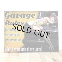 ブリキ看板 セクシー ビンテージ Garage Rules アンティーク ガレージ おしゃれ プレート 壁飾り かわいい アメリカン 雑貨 インテリア 可愛い サーファー カフェ 店舗