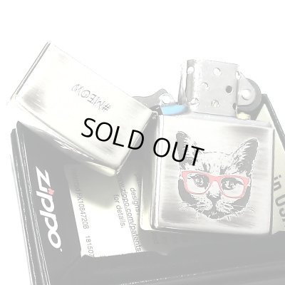 画像4: ZIPPO ライター ねこ ニャーキャット ジッポ 猫 メガネ かわいい ユニーク ネコ MEOW 可愛い 女性 シルバー イブシ仕上げ レディース メンズ ギフト プレゼント
