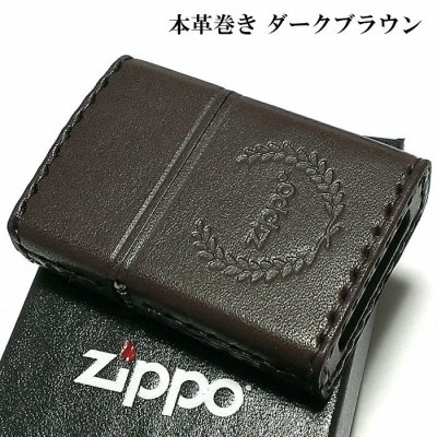 画像2: ZIPPO ライター 革巻き ダークブラウン ジッポ ロゴデザイン レザー シンプル 本牛革 濃茶 かっこいい 皮 メンズ 渋い ギフト プレゼント