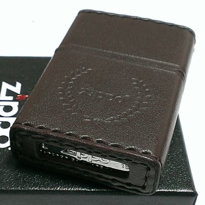 画像3: ZIPPO ライター 革巻き ダークブラウン ジッポ ロゴデザイン レザー シンプル 本牛革 濃茶 かっこいい 皮 メンズ 渋い ギフト プレゼント