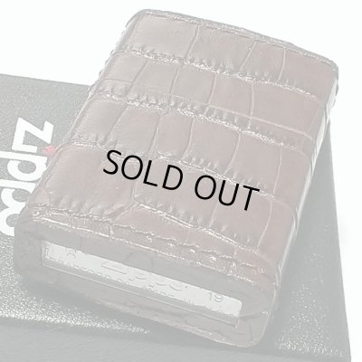 画像3: ZIPPO ライター ジッポ 革巻き クロコダイル型押し ブラウン 全面 本牛革 かっこいい 茶 おしゃれ 皮 メンズ ジッポー ギフト プレゼント