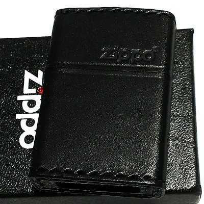 画像1: ZIPPO 革巻き ジッポ ライター ロゴ ブラック レザー 黒 本牛革 シンプル かっこいい 皮 メンズ ギフト プレゼント