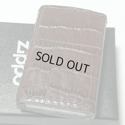 画像2: ZIPPO ライター ジッポ 革巻き クロコダイル型押し ブラウン 全面 本牛革 かっこいい 茶 おしゃれ 皮 メンズ ジッポー ギフト プレゼント