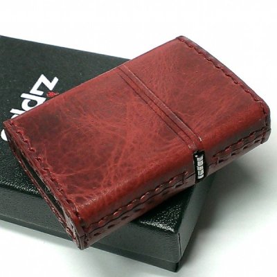 画像4: ZIPPO 革巻き ジッポ ライター ダメージ加工 レッド 赤 牛本皮 ユーズド仕上げ zippoロゴ ハンドメイド かっこいい おしゃれ ギフト 女性