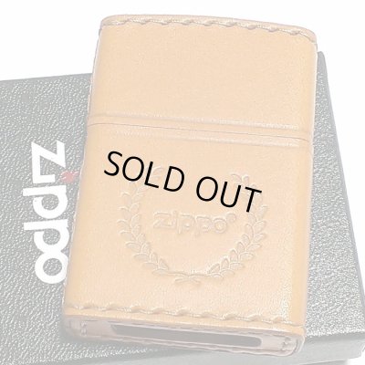 画像1: ZIPPO 革巻き ジッポ ライター ライトブラウン ロゴデザイン レザー キャメル シンプル 本牛革 薄茶 かっこいい 皮 メンズ 渋い ギフト プレゼント