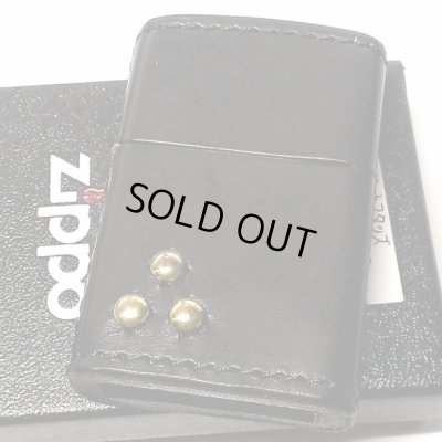 画像2: ZIPPO ライター 革巻き ジッポ おしゃれ カオス ブラック スリードットスタッズ 真鍮 Leather Works 黒 牛本皮 ハンドメイド 彫刻 かっこいい メンズ ブランド ギフト