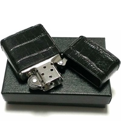 画像5: ZIPPO 革巻き ライター ジッポ クロコダイル型押し ブラック 全面 本皮 かっこいい 黒 おしゃれ メンズ ジッポー 高級 ギフト プレゼント