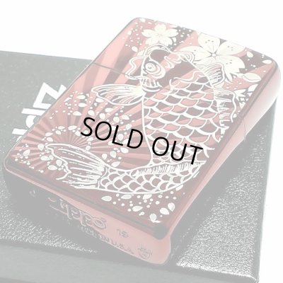 画像5: ZIPPO アーマー 和柄 ライター 鯉桜 赤 ジッポ かっこいい 重厚 深彫り レッドイオンコート おしゃれ レーザー彫刻 高級 メンズ ギフト プレゼント