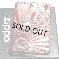 ZIPPO アーマー 和柄 ライター 鯉桜 赤 ジッポ かっこいい 重厚 深彫り レッドイオンコート おしゃれ レーザー彫刻 高級 メンズ ギフト プレゼント