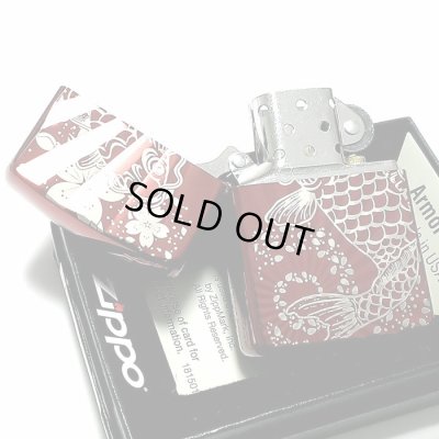 画像4: ZIPPO アーマー 和柄 ライター 鯉桜 赤 ジッポ かっこいい 重厚 深彫り レッドイオンコート おしゃれ レーザー彫刻 高級 メンズ ギフト プレゼント