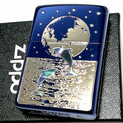 画像2: ZIPPO ライター 天然シェル ジッポ DOLPHIN×PLANET イオンブルー 地球 銀差しイルカ 可愛い 青 メンズ 美しい プレゼント おしゃれ レディース ギフト