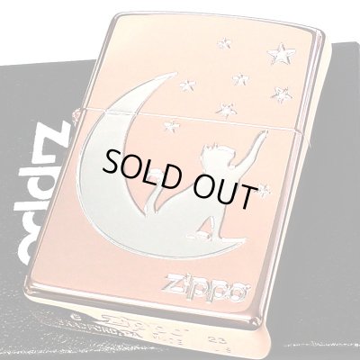画像1: ZIPPO 月とネコ ピンクゴールド 猫 ジッポ ライター シルバー ロゴ おしゃれ レディース ねこ かわいい 星 彫刻 女性 シンプル 可愛い ギフト プレゼント