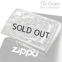 ZIPPO 限定 ジッポ ライター クラウン エッチング彫刻 シリアルナンバー入り アンティークシルバー 燻し加工 おしゃれ スワロフスキー 王冠 銀 ラインストーン かっこいい メンズ プレゼント ギフト