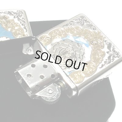 画像5: ZIPPO アーマー 限定 バタフライ ローズ ジッポ ライター 重厚 シリアルNo入り かわいい 蝶々 両面加工 シルバー バラ 貝貼り ブルー おしゃれ メンズ レディース ギフト プレゼント 青 蝶 薔薇