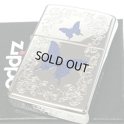 画像2: ZIPPO 限定 ブルーバタフライ ジッポ ライター ローズ シルバー シリアルNo入り 蝶 ホワイトニッケル かわいい スワロフスキー 蝶々 両面加工 美しい バラ ブルー おしゃれ 青 薔薇 メンズ レディース ギフト プレゼント