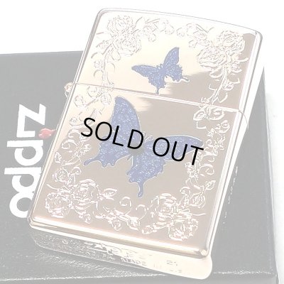 画像2: ZIPPO 限定 ブルーバタフライ ローズ ピンク ジッポ ライター シリアルNo入り 蝶 かわいい スワロフスキー 蝶々 両面加工 美しい バラ おしゃれ 青 薔薇 メンズ レディース ギフト プレゼント