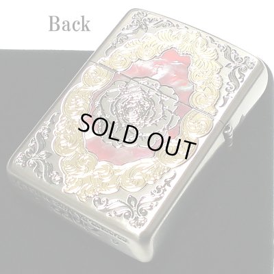 画像3: ZIPPO アーマー バタフライ ローズ 限定 重厚 ジッポ ライター シリアルNo入り 両面加工 シルバー バラ レッド 貝貼り おしゃれ 赤 蝶々 ギフト プレゼント 薔薇 蝶 メンズ レディース