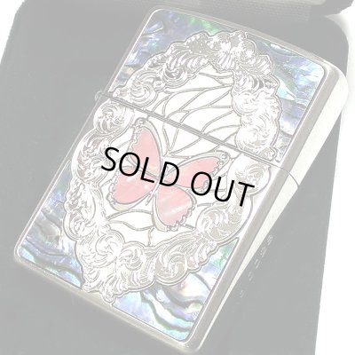 画像2: ZIPPO アーマー バタフライ ローズ 限定 重厚 ジッポ ライター シリアルNo入り 両面加工 シルバー バラ レッド 貝貼り おしゃれ 赤 蝶々 ギフト プレゼント 薔薇 蝶 メンズ レディース