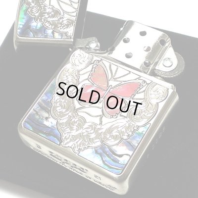 画像5: ZIPPO アーマー バタフライ ローズ 限定 重厚 ジッポ ライター シリアルNo入り 両面加工 シルバー バラ レッド 貝貼り おしゃれ 赤 蝶々 ギフト プレゼント 薔薇 蝶 メンズ レディース