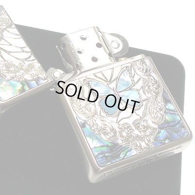 画像4: ZIPPO アーマー 限定 バタフライ ローズ ジッポ ライター 重厚 シリアルNo入り かわいい 蝶々 両面加工 シルバー バラ 貝貼り ブルー おしゃれ メンズ レディース ギフト プレゼント 青 蝶 薔薇