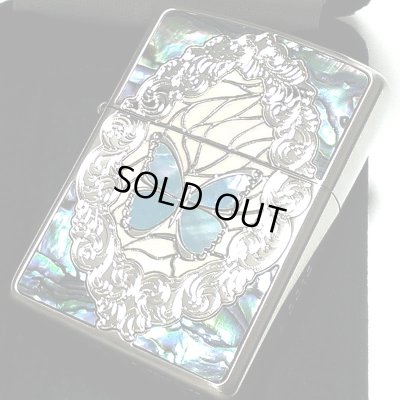 画像2: ZIPPO アーマー 限定 バタフライ ローズ ジッポ ライター 重厚 シリアルNo入り かわいい 蝶々 両面加工 シルバー バラ 貝貼り ブルー おしゃれ メンズ レディース ギフト プレゼント 青 蝶 薔薇